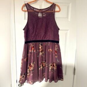 Fall Floral Plum‎ Cocktail Dress